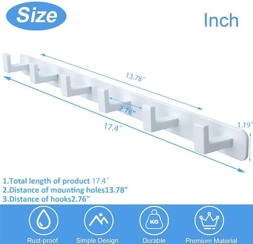 Coat Rack, Heavy Duty Stainless Steel 6 Tri Coat Hook Hanger, Wall Mounted - Image 7