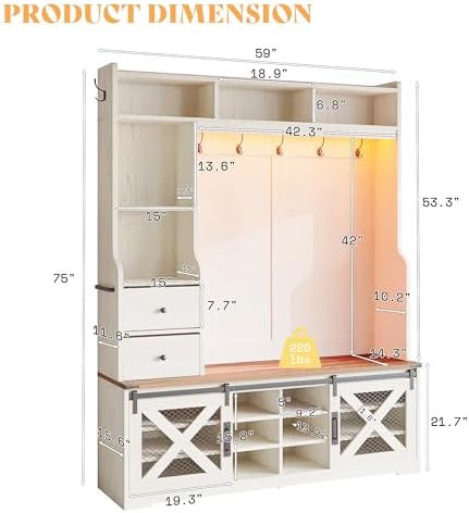 AMERLIFE 75" 7-in-1 Farmhouse Hall Tree - Image 2