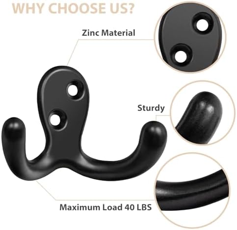Homanu 100 Pack Black Coat Hooks Wall Mounted Double Prong - Image 4