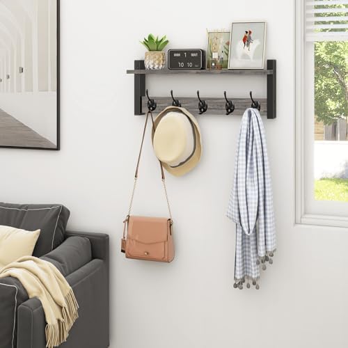 Homode Wall Hooks with Shelf, Coat Rack Wall Mount, Entryway Shelf with Hooks - Image 6