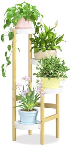 iDavosic.ly 4 Tier Bamboo Plant Stand Indoor Outdoor, Plastic Tray by iDavosicly