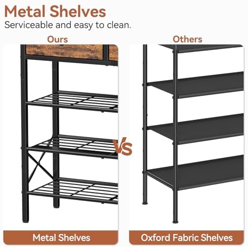 4 Tier Shoe Rack with 2 Drawers, 12-16 Pairs Rustic Brown - Image 7