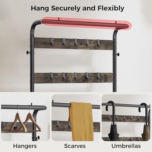 Hall Tree with Bench and Shoe Storage, 4-in-1 Entryway Organizer with 10 Hooks - Image 5