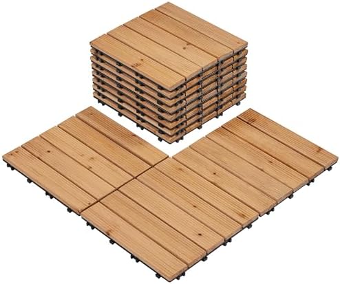 Topeakmart 12x12in Interlocking Wood Deck Tiles 11PCS Flooring, Natural Wood by Topeakmart
