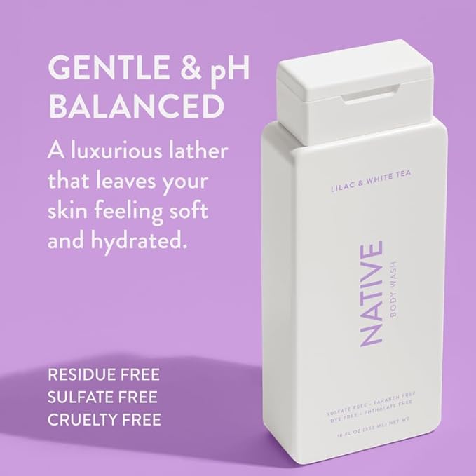 Native Body Wash Contains Naturally Derived Ingredients | For Women & Men, Sulfate, Paraben, & Dye Free Leaving Skin Soft and Hydrating | Lilac & White Tea 18 oz - 2 Pk