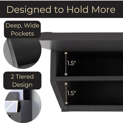 BLU MONACO | Wall-Mounted Mail and Key Holder in Grey Wood | Two-Tier Mail - Image 3