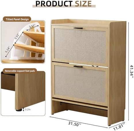 Shoe Storage Cabinet for Entryway, 2 Flip Drawers - Image 2
