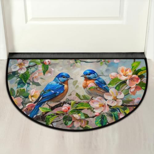 Flower Bird Oil Painting Half Round Door Mat Non-Slip Soft Doormats - Image 7