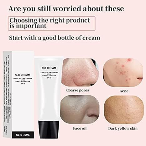 Skin Tone Adjusting CC Cream SPF 50, CC Cream Self Adjusting for Mature Skin, All-In-One Face Sunscreen and Foundation, Pre-makeup Primer Moisturizing Skin Concealer Brightening Skin Tone 30ml - 2 Pcs