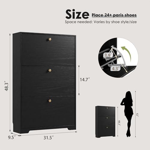 Nicetree Shoe Cabinet with 3 Flip Drawers, Entryway Shoes Organizer - Image 2