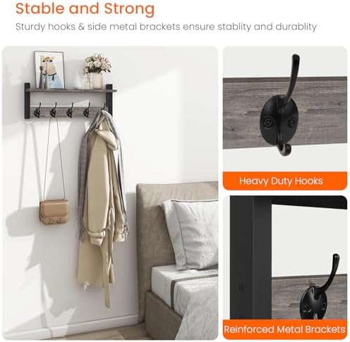 Homode Wall Hooks with Shelf, Coat Rack Wall Mount, Entryway Shelf with Hooks - Image 4