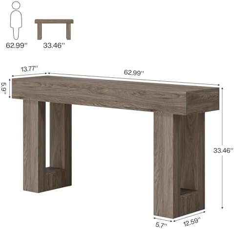 Tribesigns 63-Inch Long Console Table, Wooden Rectangular Sofa Table Behind The - Image 2