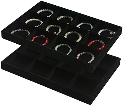 Coward 2PC Black Velvet Stackable 12 Grids Jewelry Organizer Tray Bracelet by FocusOnJewelryDisplay15yrs