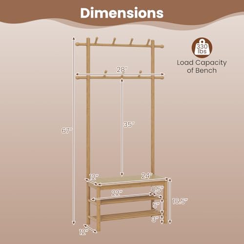 GIANTEX 3-in-1 Hall Tree with Bench and Shoe Storage, 11 Hanging Rods - Image 7