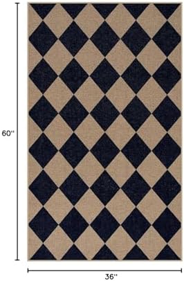 Lahome Colette Checkered Easy Jute Entry Rug, 3x5 Black Outdoor Patio Rug - Image 2
