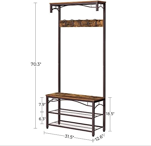 VASAGLE Coat Rack and Storage Bench, Hall Tree - Image 6