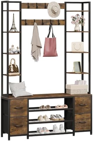 GiftGo Hall Tree with Bench and Shoe Storage 47.2" Entryway Coat Rack - Image 7