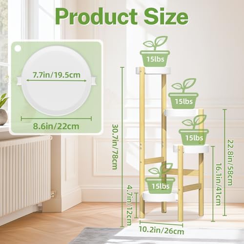 iDavosic.ly 4 Tier Bamboo Plant Stand Indoor Outdoor, Plastic Tray - Image 3