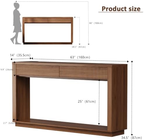 63 Inch Console Table with Storage, Fluted Wood Entryway Table - Image 2