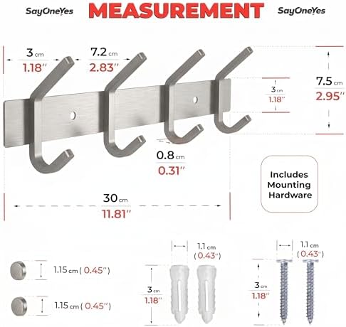 Coat Rack Wall Mount – Brushed Nickel 12 Inch Stainless Steel Hook Rail - Image 2