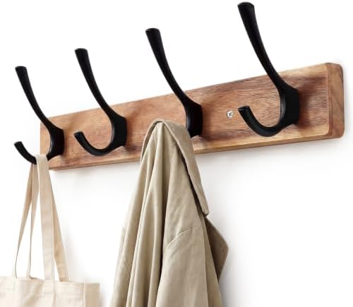 Yangbaga Coat Rack Wall Mount, Acacia Wood Coat Hooks Wall Mount, Hat Rack Wall by Hanber