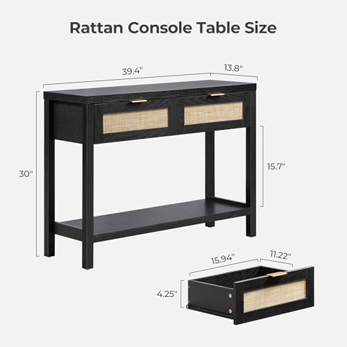 SICOTAS 79" Black Rattan Console Table - Image 2