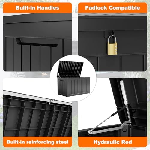 PatioZen 281 Gallon Large Resin Deck Box, Lockable Outdoor Storage Box - Image 6