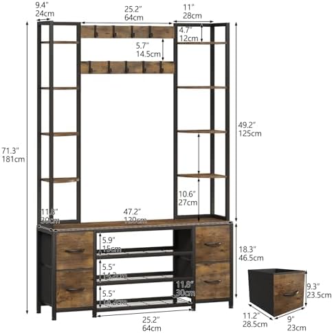 GiftGo Hall Tree with Bench and Shoe Storage 47.2" Entryway Coat Rack - Image 2