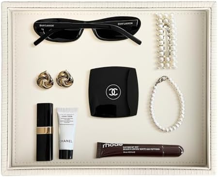 HofferRuffer Faux Leather Vanity Tray, Elegant Desktop Storage Organizer by HofferRuffer