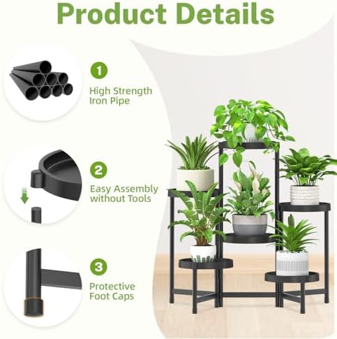 iDavosic.ly 6 Tier Folding Plant Stand Indoor Outdoor, Plastic Tray - Image 4