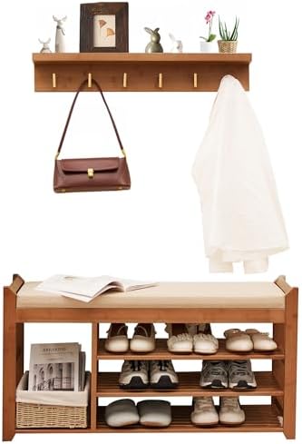PETKABOO Hall Tree with Bench and Shoe Storage, Coat Rack Shoe Bench Set with by PETKABOO