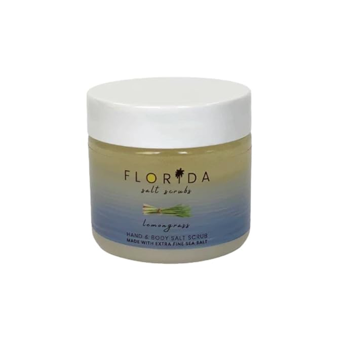 Sea Salt Body Scrub by Florida Suncare - Ocean Salt Body Polish Infused with Marine Algae - Exfoliating Face and Body Scrub - Facial Scrub Exfoliator to Tackle Acne (Lemongrass, 3.3 oz)