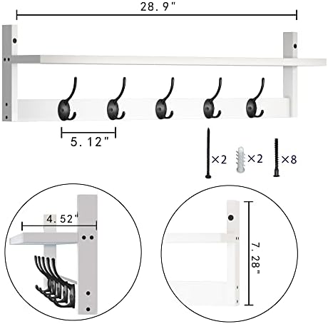 AMBIRD Wall Hooks with Shelf | Entryway Hanging Wood Coat Hooks | Wall-Mounted - Image 5