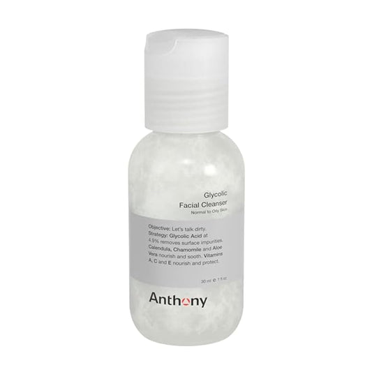 Anthony Glycolic Facial Cleanser for Men, Daily Exfoliating & Hydrating Face Wash, Shave Prep, Non-Foaming, Deep Cleansing, Gentle on Sensitive Skin, Removes Dirt & Oil, Smooths Texture, 1 Fl Oz