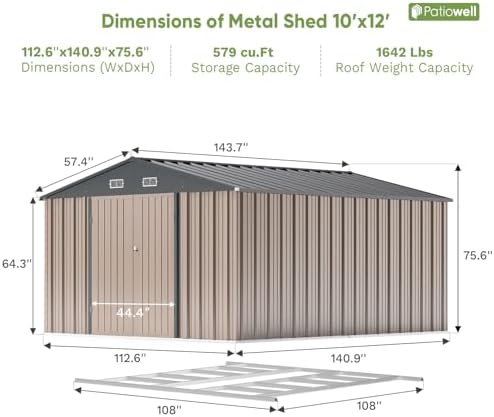 Patiowell 10 x 12 FT Metal Storage Shed - Image 3