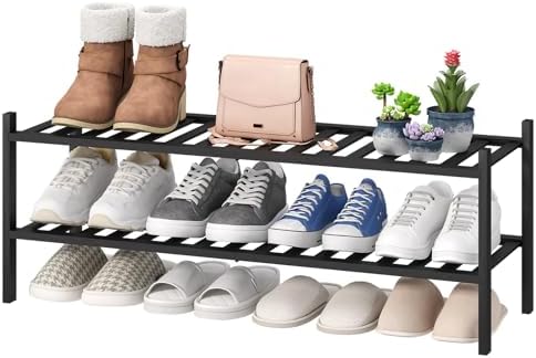 viewcare Black Shoe Rack, 2-Tier Long Shoe Rack by VIEWCARE