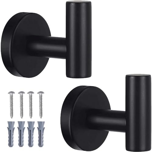 2 Pack Bathroom Towel Hooks Wall Mount Hooks Matte Black Towel Racks Coat Hooks by Homagic