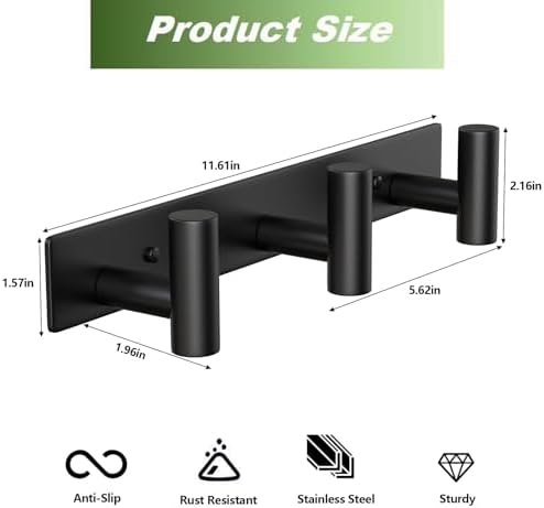 Wall Mounted Coat Rack-3 Hooks, Heavy Duty Stainless Steel Wall Hooks - Image 2
