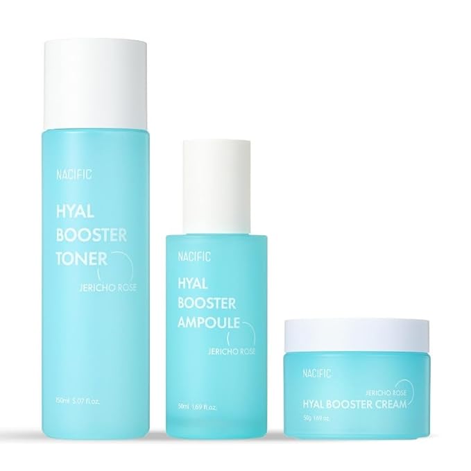 NACIFIC Hyal Booster Hydrating Set Toner 150ml 5.07fl.oz, Ampoule 50ml 1.69fl.oz, Cream 50ml 1.69fl.oz Hyaluronic Acid hydration and calming, ph5.5, Sensitive Skin