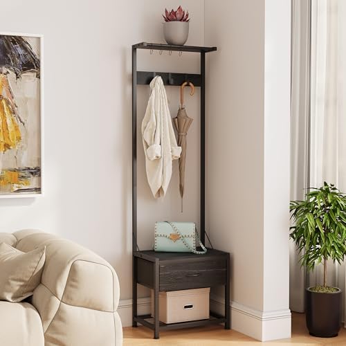 LUMTOK Hall Tree with Shoes Bench Storage, Small Coat Rack with Drawers - Image 5