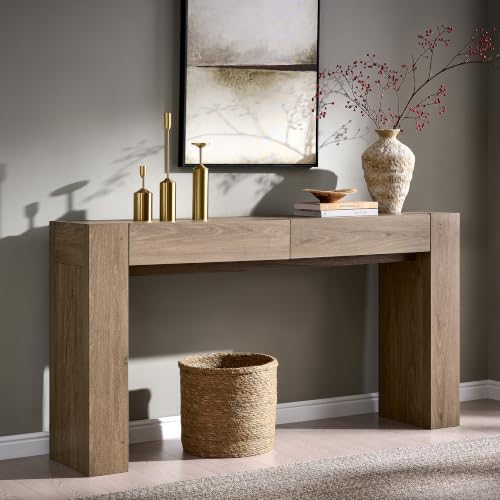 OKD 63" Console Table with Drawers, Thick Block Entryway Table, Alder Grey by OKD
