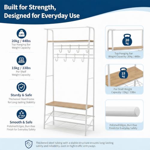 Garvee Hall Tree with Bench and Shoe Storage, 4-in-1 Entryway Coat Rack - Image 3