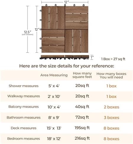 Yaheetech 54PCS Acacia Wood Deck Tiles Interlocking Patio Flooring - Image 3