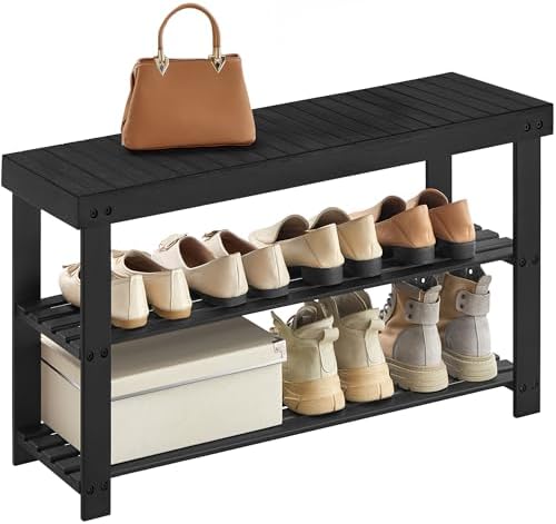 SONGMICS Shoe Rack Bench, 3-Tier Bamboo Entryway Bench, 35.2 Inches Width by SONGMICS
