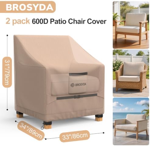 600D Outdoor Patio Chair Covers Waterproof 33"Wx34"Dx31"H, 2 Pack - Image 2