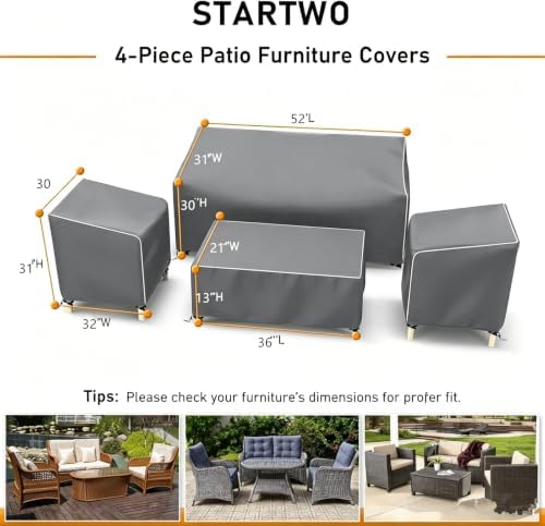 STARTWO Outdoor Furniture Cover 4 Piece Set, Small 420D - Image 2