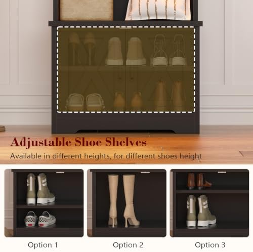 Small Hall Tree with Bench and Shoe Storage, Coat Rack with Shoe Bench - Image 5