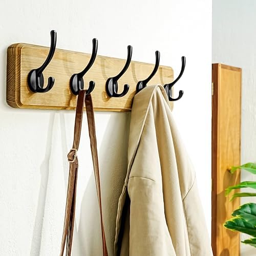 Dseap Coat Rack Wall: Patented, Heavy-Duty, 17.4" Long 5-Double-Hooks Wooden - Image 4