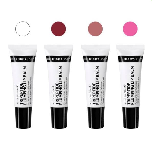 The INKEY List Complete Lip Set - Tripeptide Plumping Lip Balm in Pink Tint, Berry Tint, Mocha Tint and Clear