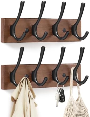 Yangbaga Coat Rack Wall Mount, Acacia Wood Coat Hooks Wall Mount by Hanber